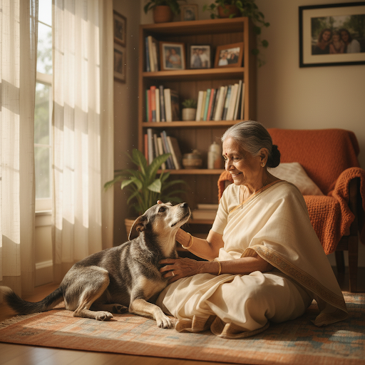 Happy dog with owner
